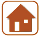 Brown house icon inside rounded border