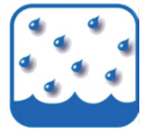 Blue water droplets above wave icon