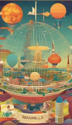 Futuristic floating dome city with colorful balloons