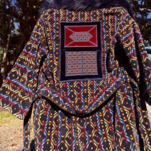 Bohemian patterned coat with fur collar