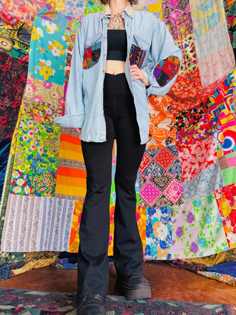 OOAK Patchwork Denim Shirt - L