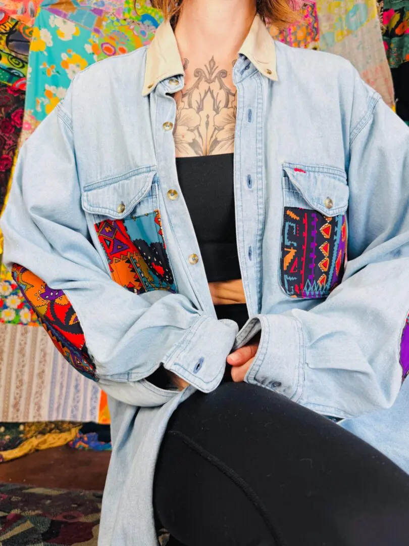 OOAK Patchwork Denim Shirt - L