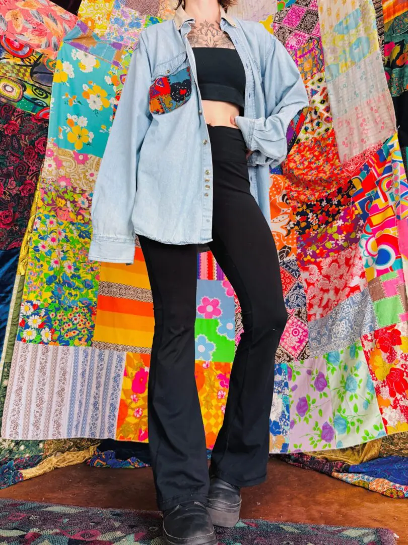 OOAK Patchwork Denim Shirt - L