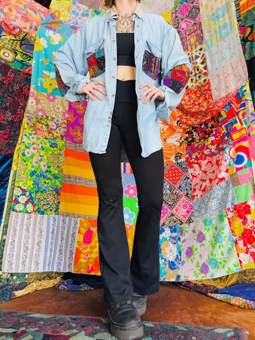 OOAK Patchwork Denim Shirt - L