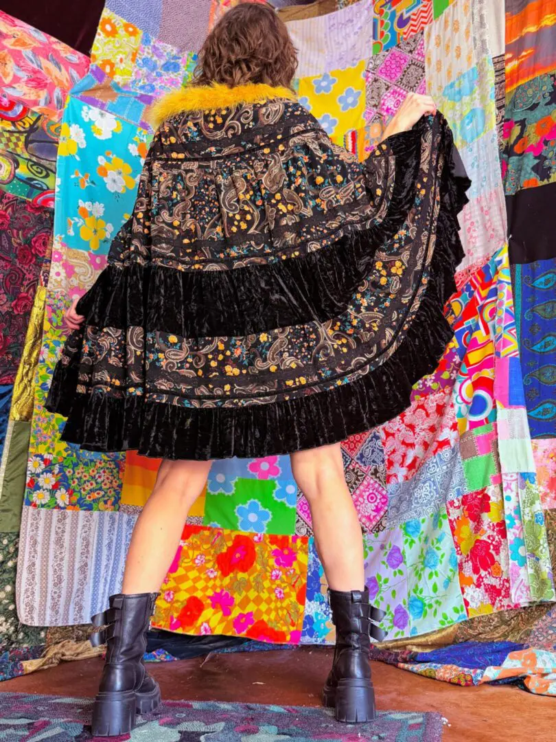 OOAK Corduroy & Velvet Marabou Floof Cape - OS