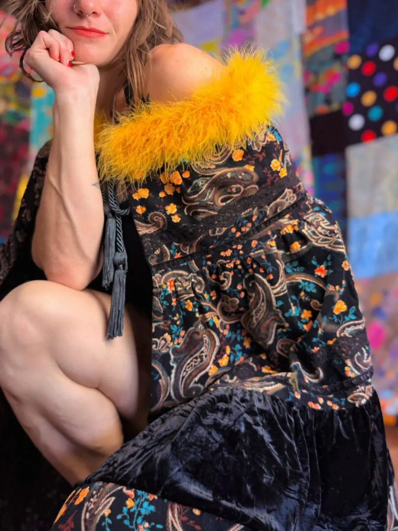 OOAK Corduroy & Velvet Marabou Floof Cape - OS