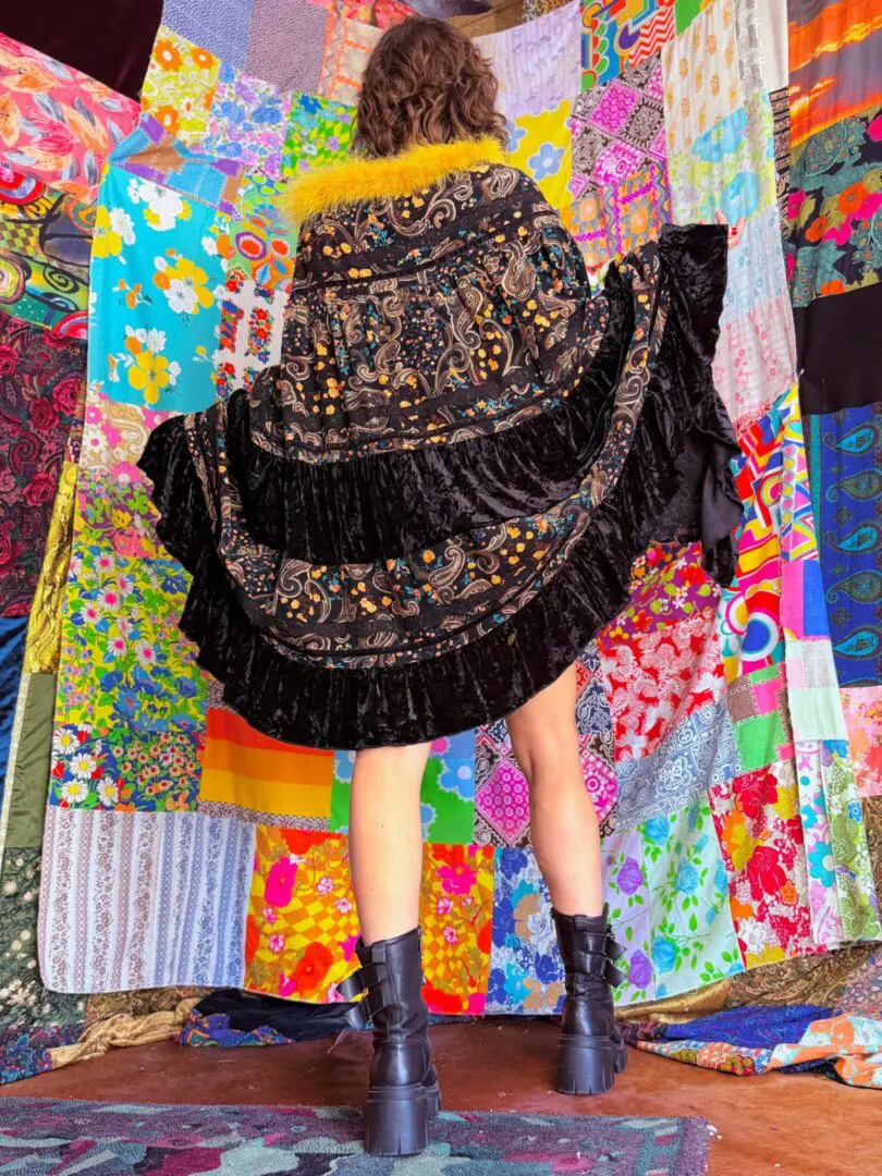 OOAK Corduroy & Velvet Marabou Floof Cape - OS