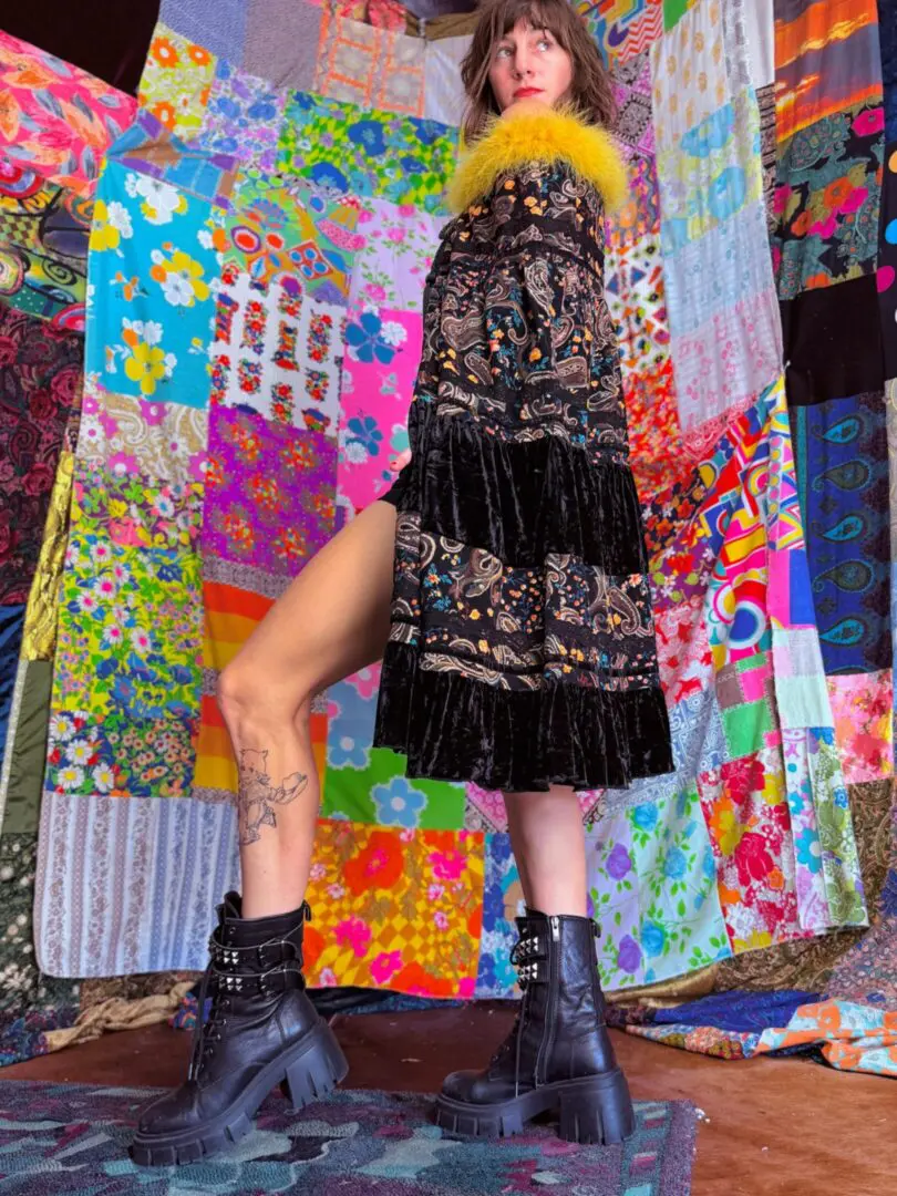 OOAK Corduroy & Velvet Marabou Floof Cape - OS