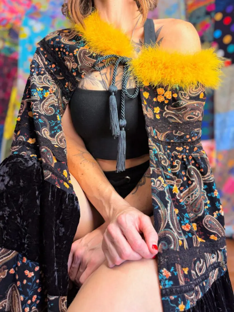 OOAK Corduroy & Velvet Marabou Floof Cape - OS