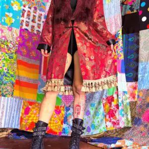 OOAK Silky Brocade Fringe Floof Coat -
