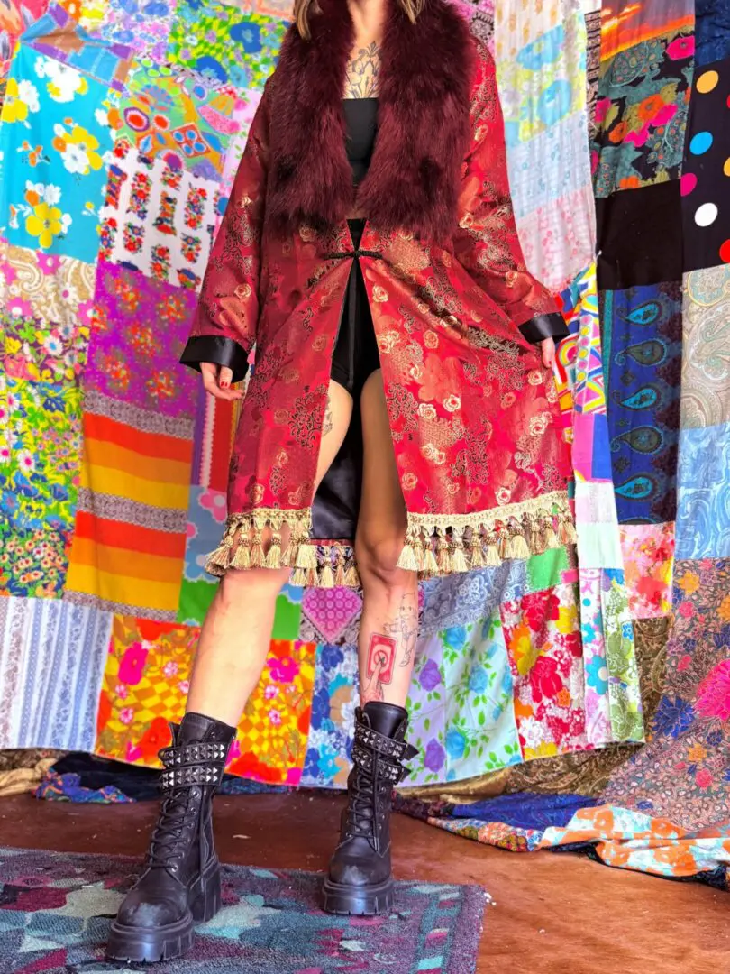 OOAK Silky Brocade Fringe Floof Coat -