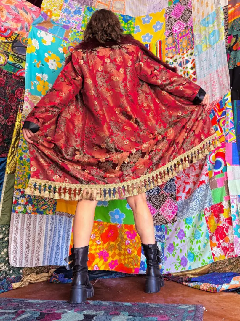 OOAK Silky Brocade Fringe Floof Coat -