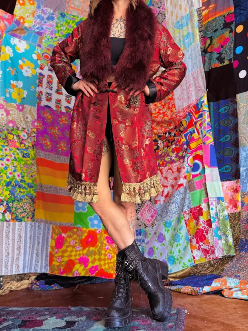 OOAK Silky Brocade Fringe Floof Coat -