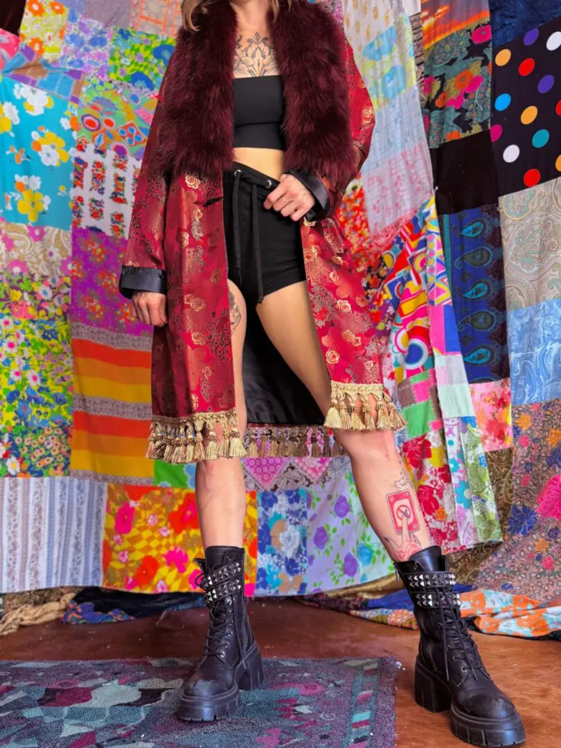OOAK Silky Brocade Fringe Floof Coat -