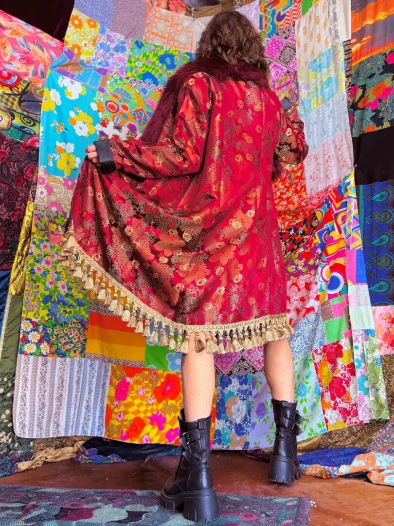 OOAK Silky Brocade Fringe Floof Coat -