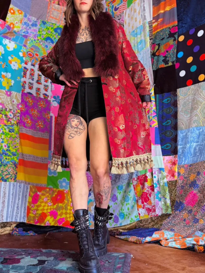 OOAK Silky Brocade Fringe Floof Coat -