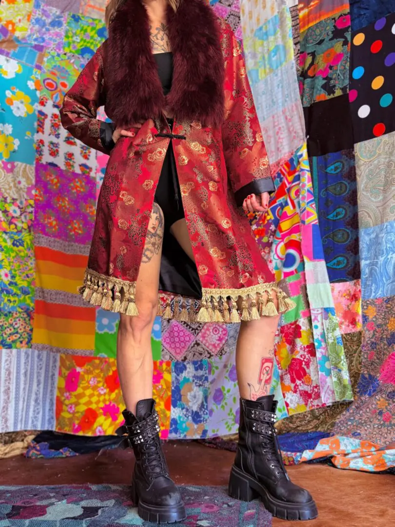 OOAK Silky Brocade Fringe Floof Coat -