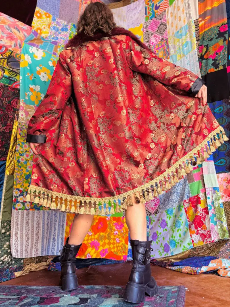 OOAK Silky Brocade Fringe Floof Coat -