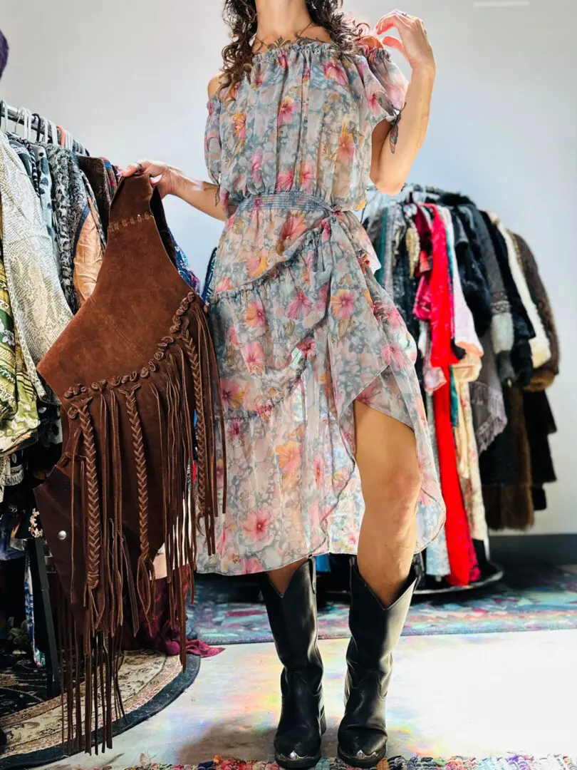70s Sheer Floral Prairie Dress - XS/S/M