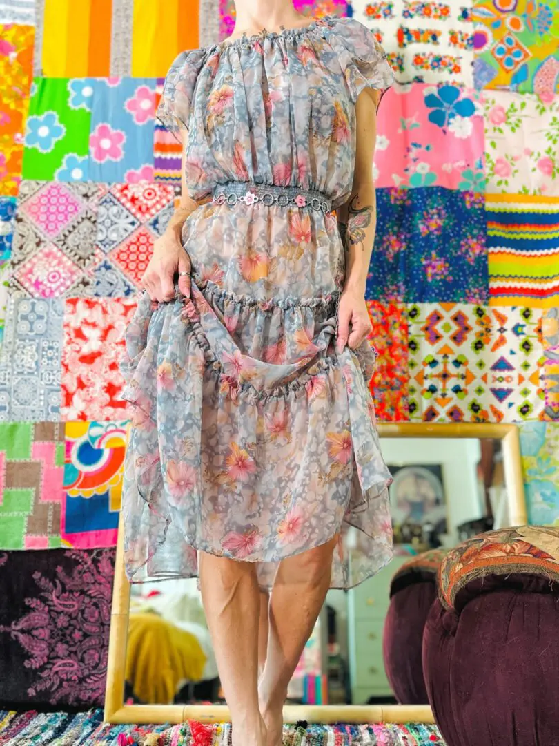 70s Sheer Floral Prairie Dress - XS/S/M