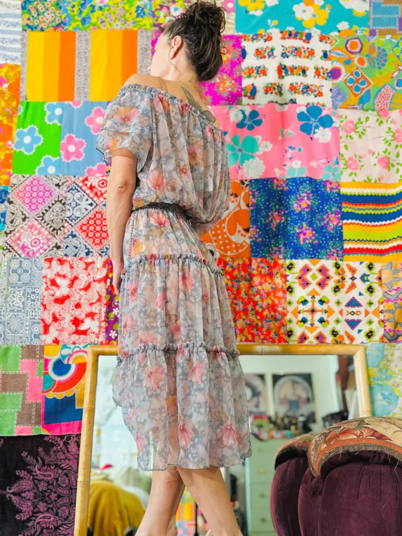 70s Sheer Floral Prairie Dress - XS/S/M