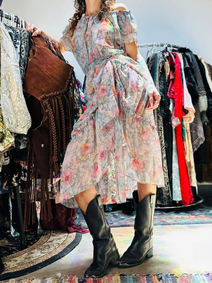 70s Sheer Floral Prairie Dress - XS/S/M