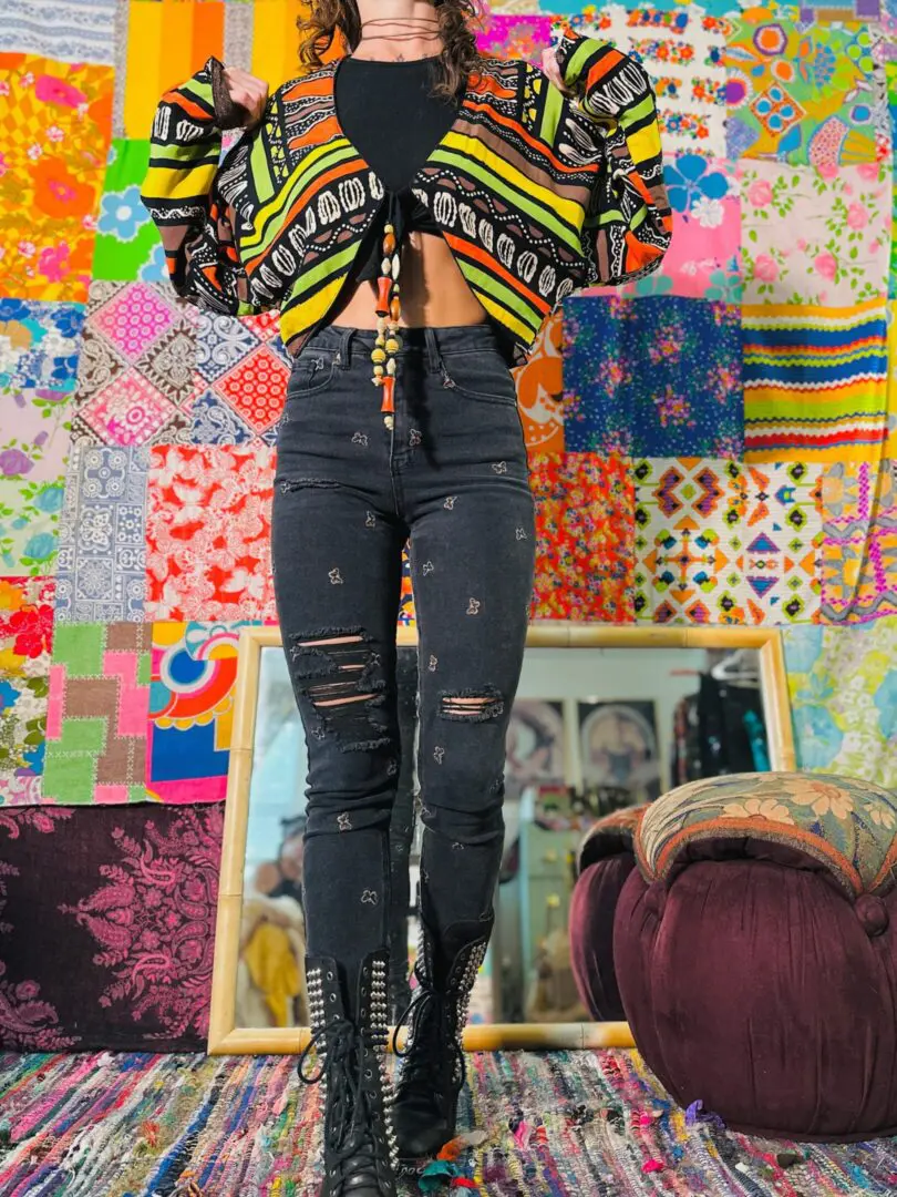 90s Reversible Abstract Cropped Jacket - M/L/XL