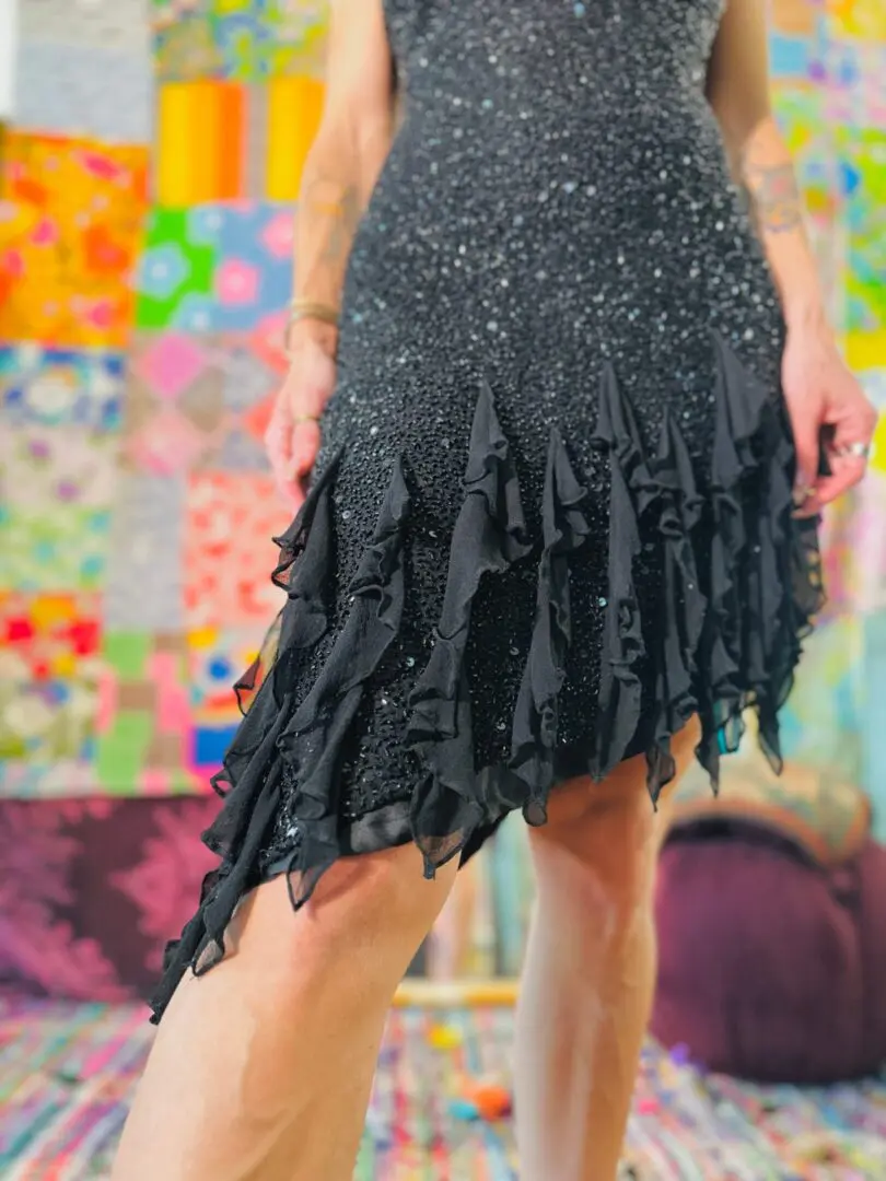 90s Beaded Little Black Dancing Dress - S