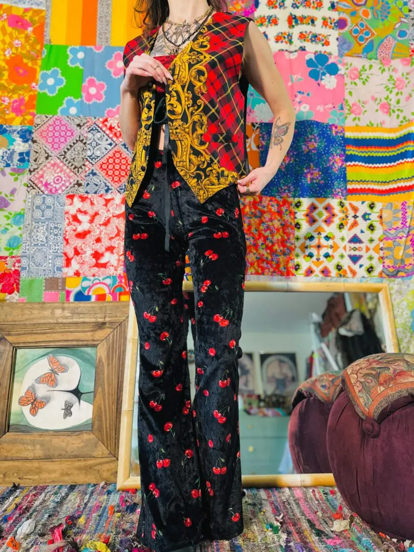 90s Ornate Silk Plaid Vest - XS/L