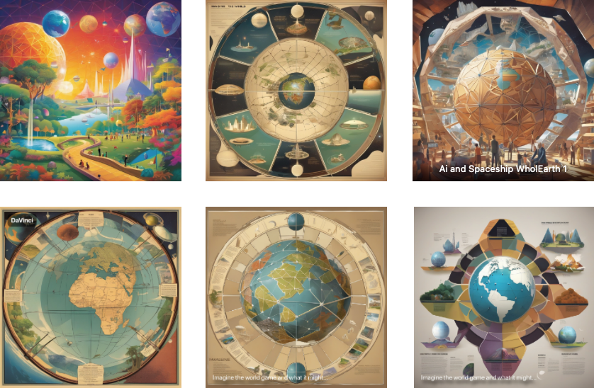 Collage of six vintage and futuristic globes