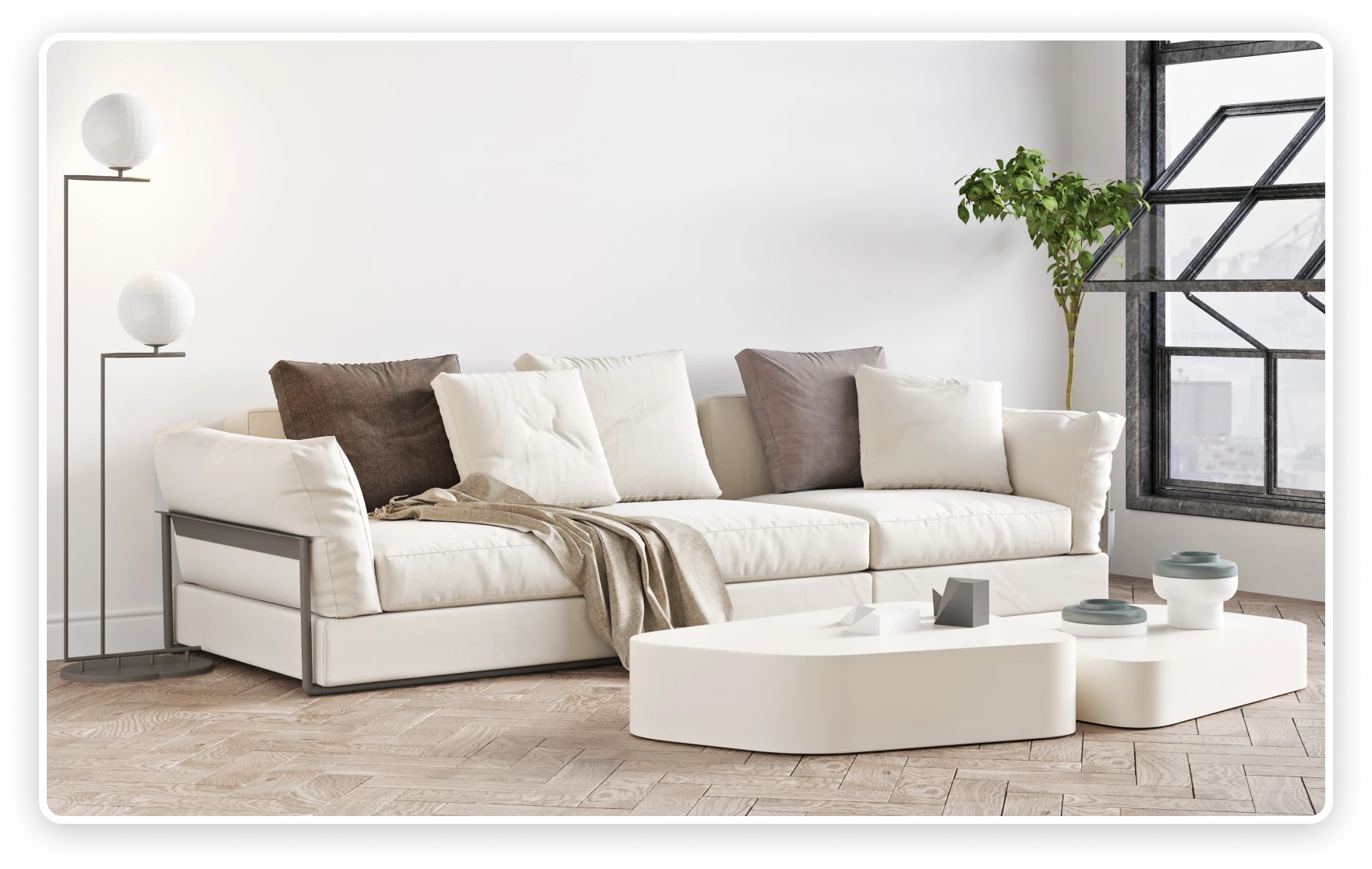 Cozy sectional with neutral decor
