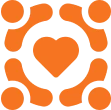 Abstract orange heart with figures